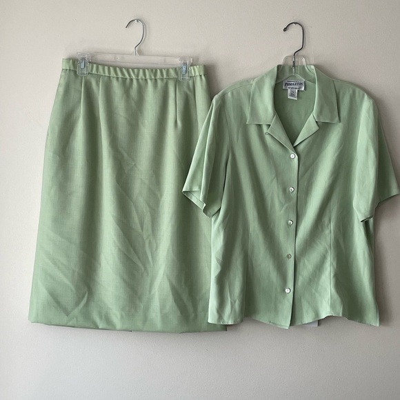 Pendleton 100% Silk Skirt Suit Size 12 Color Light Green Career Formal - Picture 1 of 15